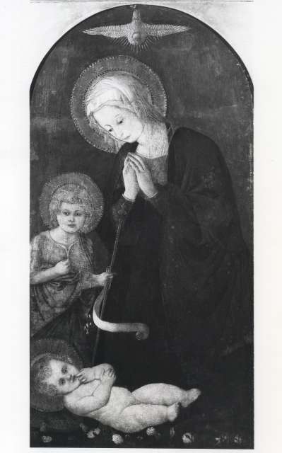 Phillips — Pseudo Pier Francesco Fiorentino - sec. XV - Madonna in adorazione del Bambino con san Giovannino e colomba dello Spirito Santo — insieme